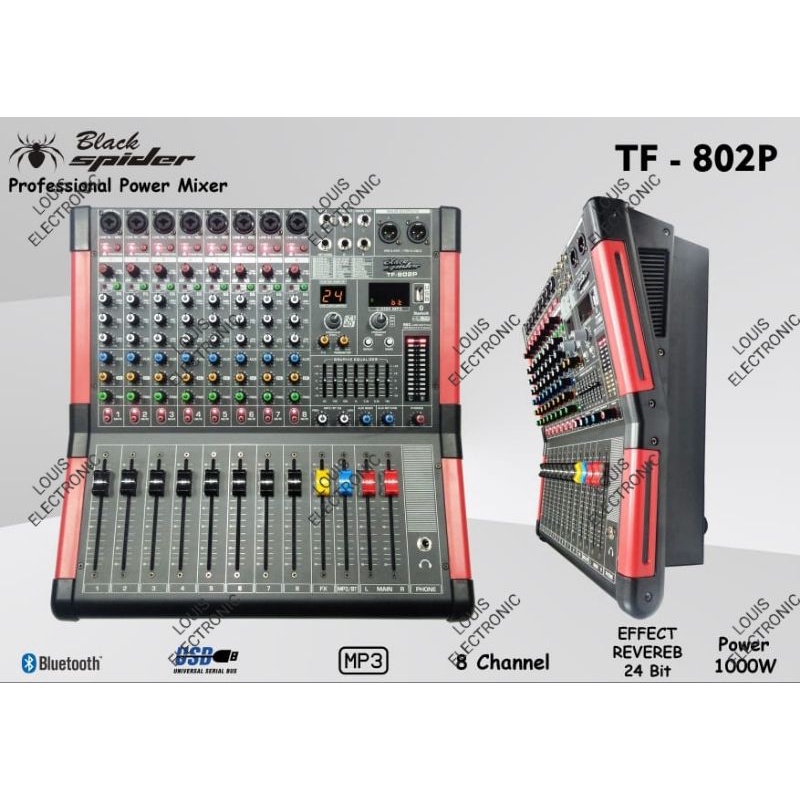 Professional Power Mixer BLACK SPIDER TF 802P TF802P 8 Channel ORIGINAL