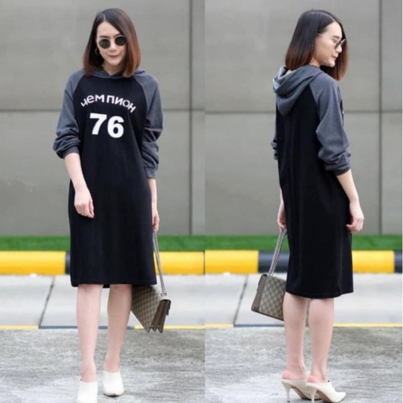 A168 Dress Hoodie Wanita, Baju Terusan Wanita, Hoodie Panjang, Casual Dress , Dress Wanita
