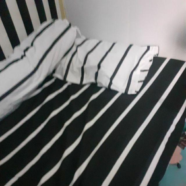 Bed Cover Set Sprei Motif Garis Putih Salur Hotel Katun Lokal Panca Tm Premium Size 180x200 Dll