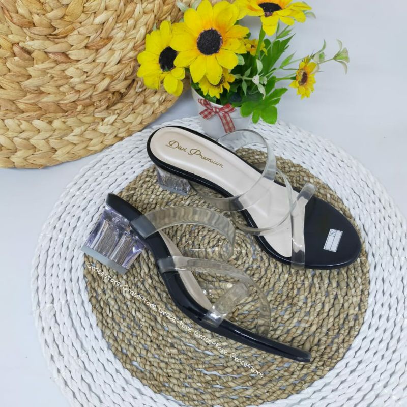 Heels Wanita Hak tahu Sandal ori kualitas premium Sandal andin Hp03 Hak kaca Bening