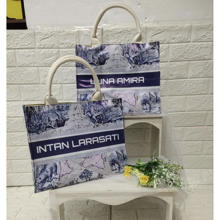 Diona bag Zipper handle katun/ tas wanita/ tas custom/ tas kekinian/birthday souvenir/ ulang tahun
