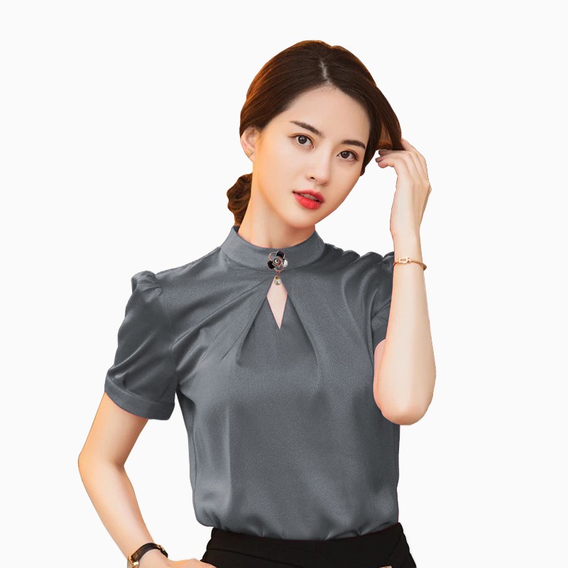 Blus Lengan pendek gaya korea variasi bross model terbaru - XSHOP Nerisa