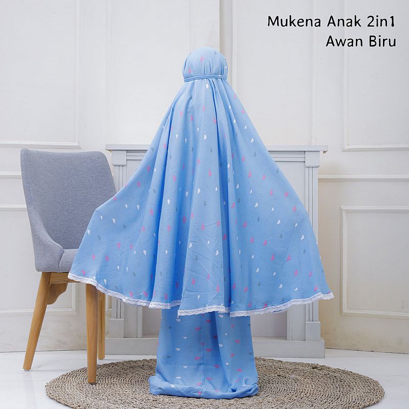 Mukena Anak Rayon Tanggung 2 in 1 Motif Awan