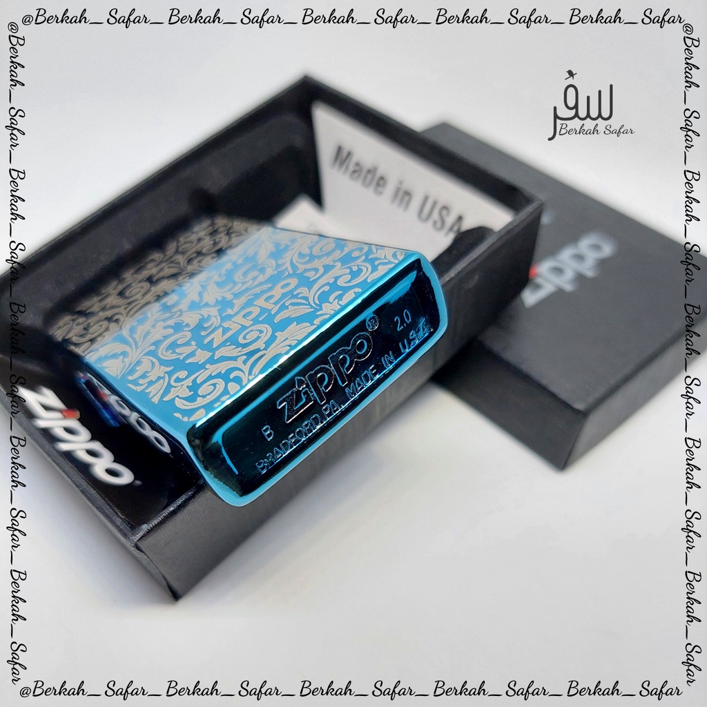 Korek Zippo Blue Ice Batik 2 Sisi Premium Grade Orl - Free Box