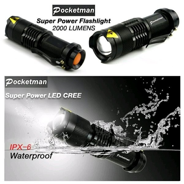 Senter Police Pocketman Senter LED Flashlight 2000 Lumens Waterproof Tahan Air