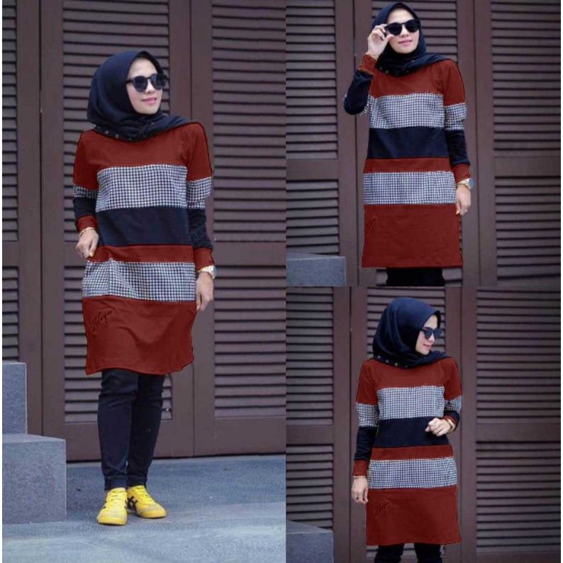 tunik kotak zolaqu/tunik kotak/tunik model/tunik muslim/tunik muslimah