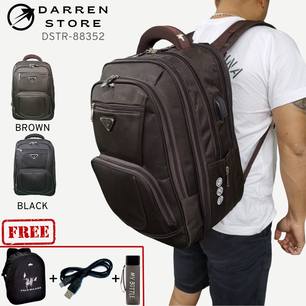 Polo Milano 88352 Tas Ransel Laptop Expandable 40L Batok belakang Bonus Botol