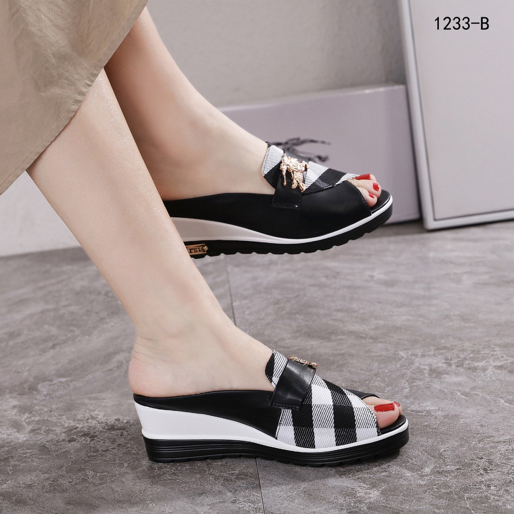 Canvas and Leather Wedges Shoes 1233-B TC