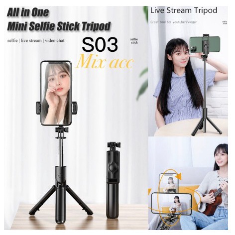 Tongsis S03 Selfie Stick Integrated Tripod Bluetooth Remote Control