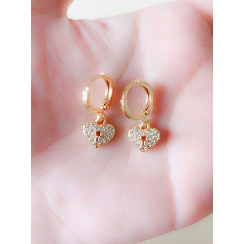 Anting Wanita Model Kunci Hati Zirconia Gold Xuping