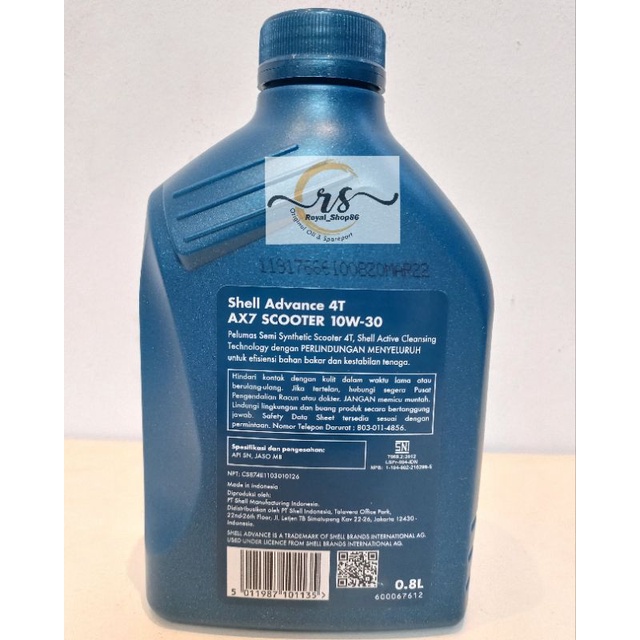 OLI SHELL AX7 MATIC SAE 10W-30 800 ML ORIGINAL