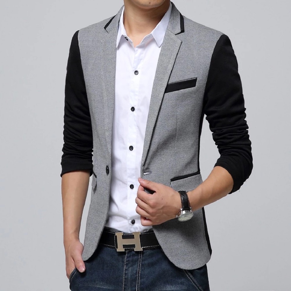 BLAZER HAIKI COMBI GREY SLIMFIT KOREAN STYLE ORIGINAL NIKAYU TWIST - BLAZER SLIMFIT KOMBINASI HAIKI PREMIUM HIGH TWIST ORIGINAL STYLE YOURMENS