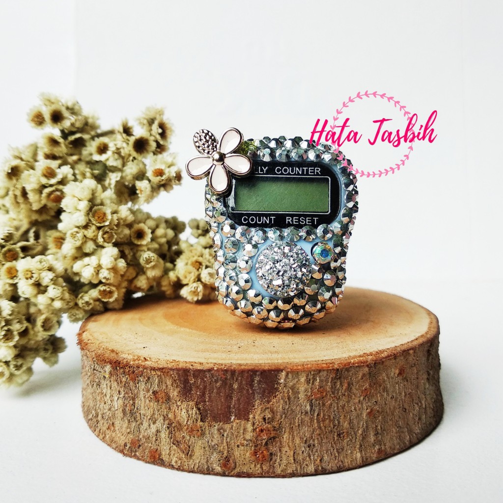 Tasbeh Digital Mutiara Swarovski Cantik  Bunga VINZA SILVER penghitung Dzikir digital Souvenir Perni