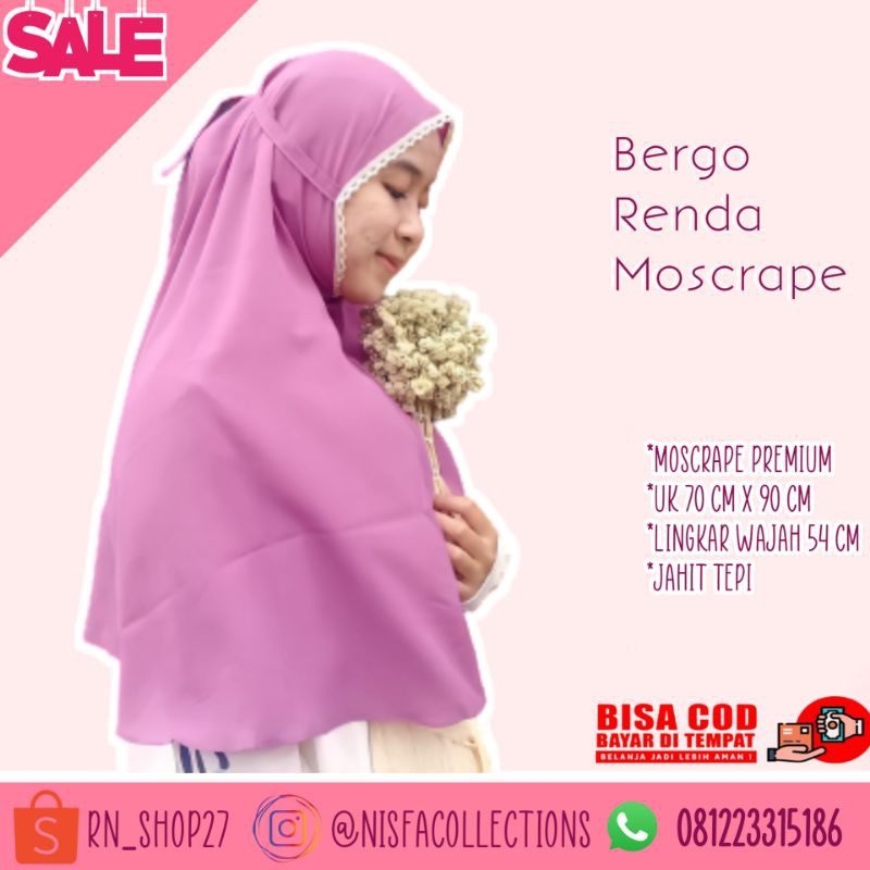 Hijab Jilbab Kerudung Bergo Instan Renda Motif Serut Simple