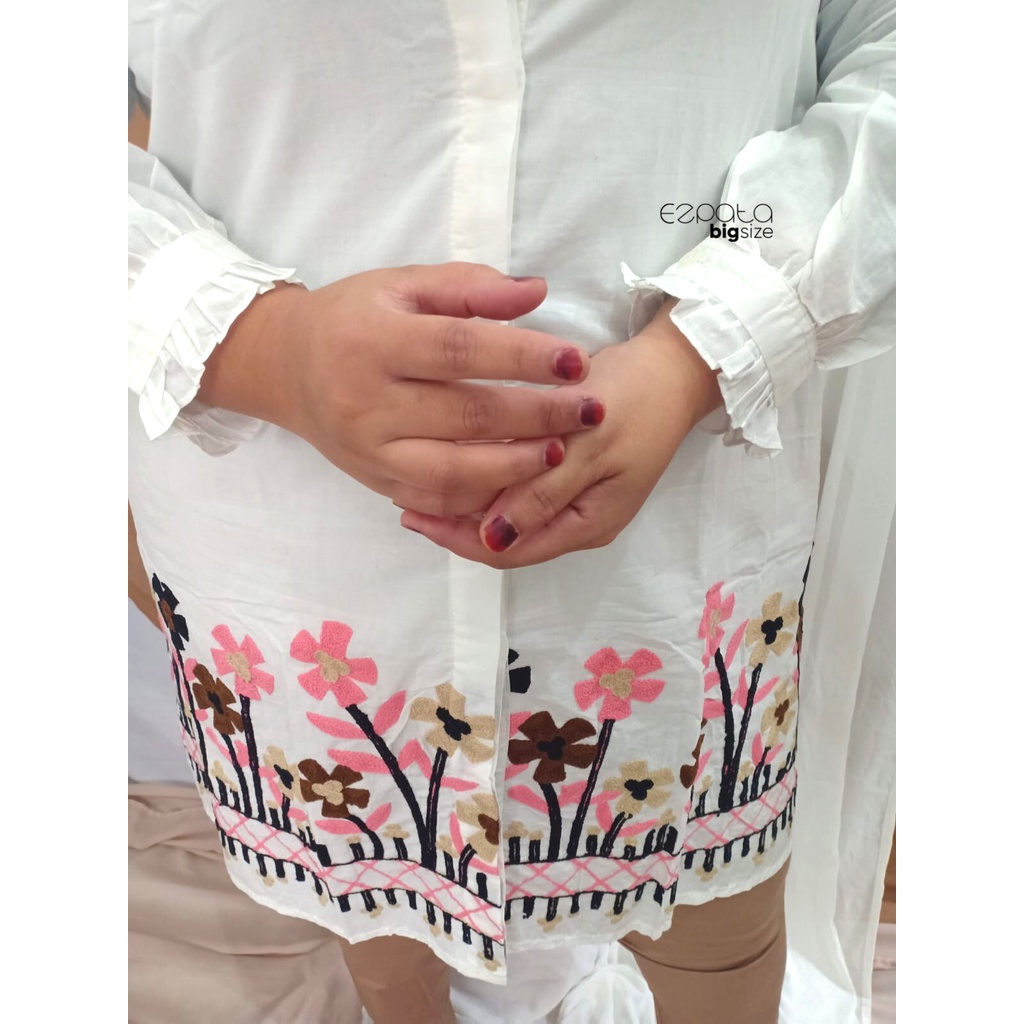 Ezpata Atasan Blouse Tunik Bordir Bunga Floral Bigsize Jumbo XXXL BB 65-100kg LD 120cm Full Kancing