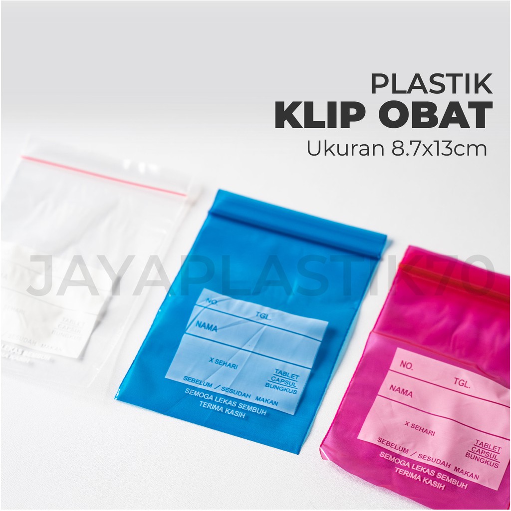 Plastik Klip Obat Uk 8.7x13cm 100pcs/pack Varian Biru, Merah, Putih