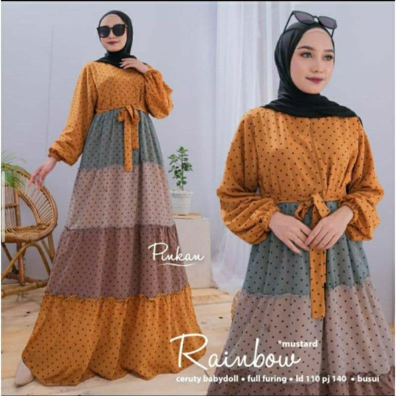 Gamis Shintya Serut Pelangi Gamis Muslim Syar'i Modis Wanita Cantik Pesta Mewah Lebaran Ramadhan
