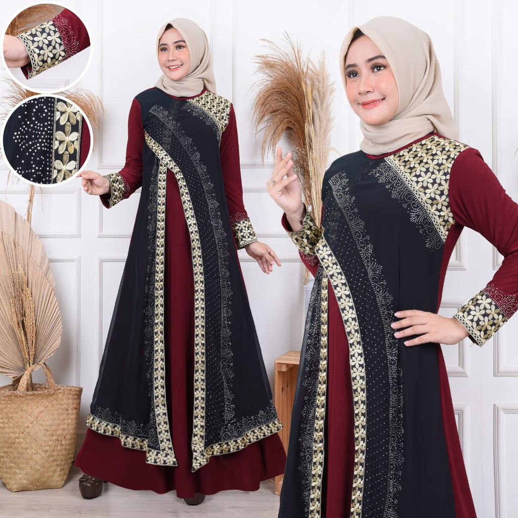 Abiyyuco GL1011 | Abaya Turkey Hitam Turki Warna Warni Turkiy Jersey Mix Ceruty  Mewah Ready Jumbo LD 125