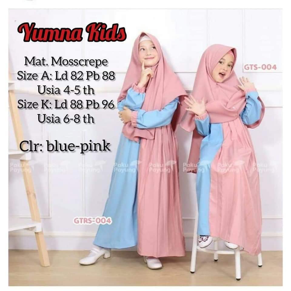 YUMNA SYARI KIDS BO KF BAHAN MOSSCRAPE ( UMUR 4-8 TAHUN ) Gamis Syari Anak Set Khimar Baju Anak Dres