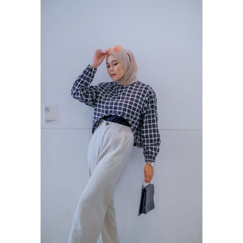 BECHARA CROP TOP KOREAN STYLE/KEMEJA CROP TARTAN/OUTER TARTAN