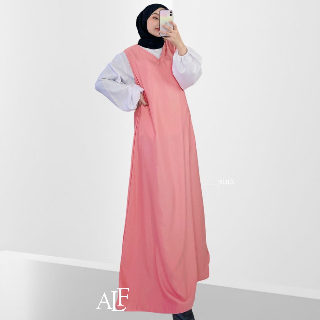 Sania Overall Dress | Basic Inner Dress Tanpa Lengan Gamis Manset Bisa Dalaman / Luaran