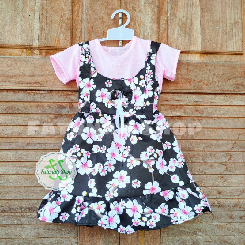 Overall 1 2 tahun baju kodokan anak motif bunga rok overall ( overall rok hanami pita )