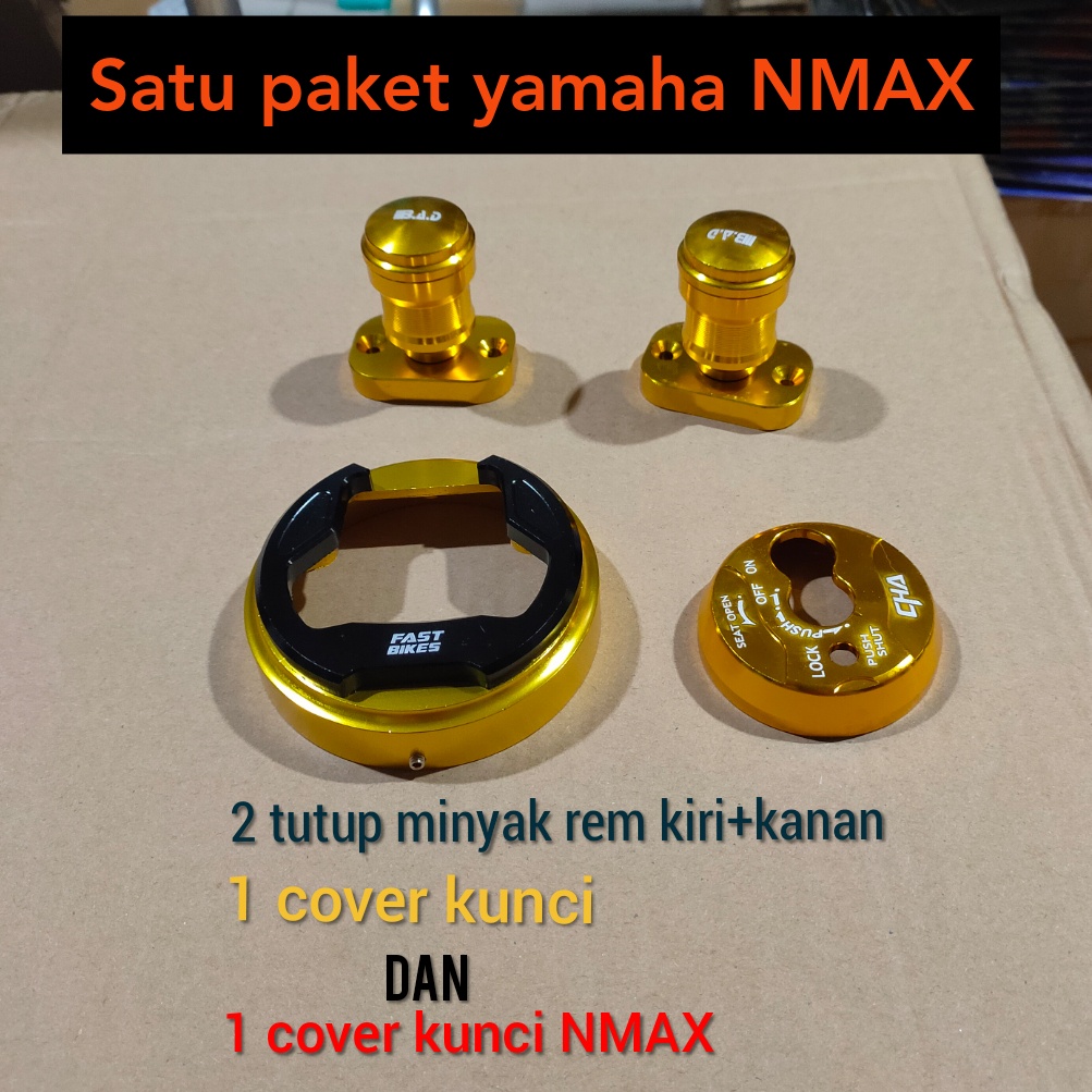 [PAKET HEMAT] Tutup Tangki + Cover Kunci Kontak NMAX+2 PCS Tutup Minyak CNC emas