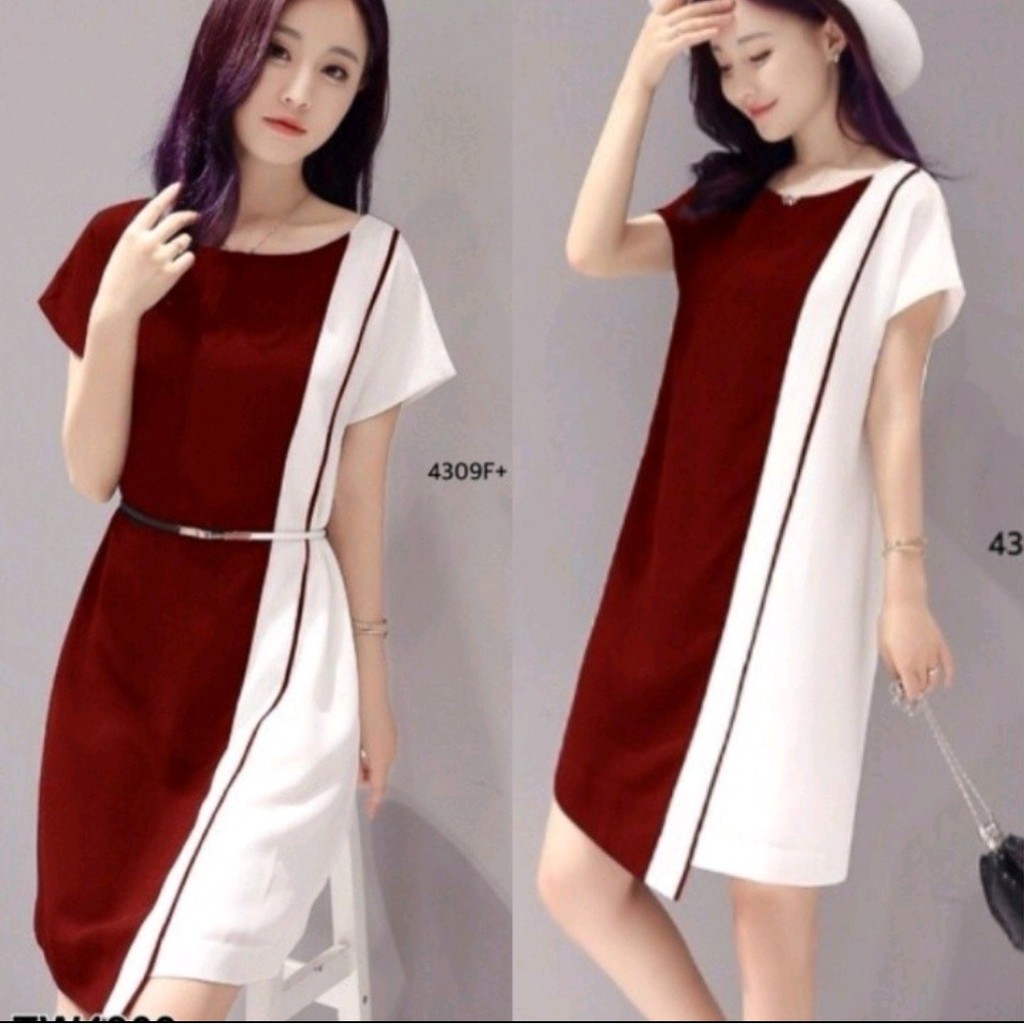 *[HNFK] MiniDress Twotone / MiniDress  Luna  / Dress Casual / Dress Cantik / Dress Korea / Dress