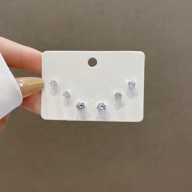 2022 6pcsset Anting Tusuk Silver Wanita Hias Zircon Untuk Hadiah