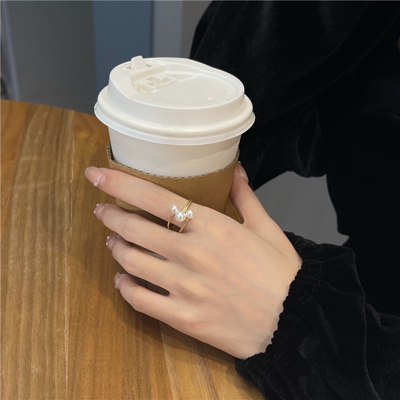 Cincin Jari Telunjuk Model Silang Aksen Mutiara Gaya Retro Korea Untuk Wanita