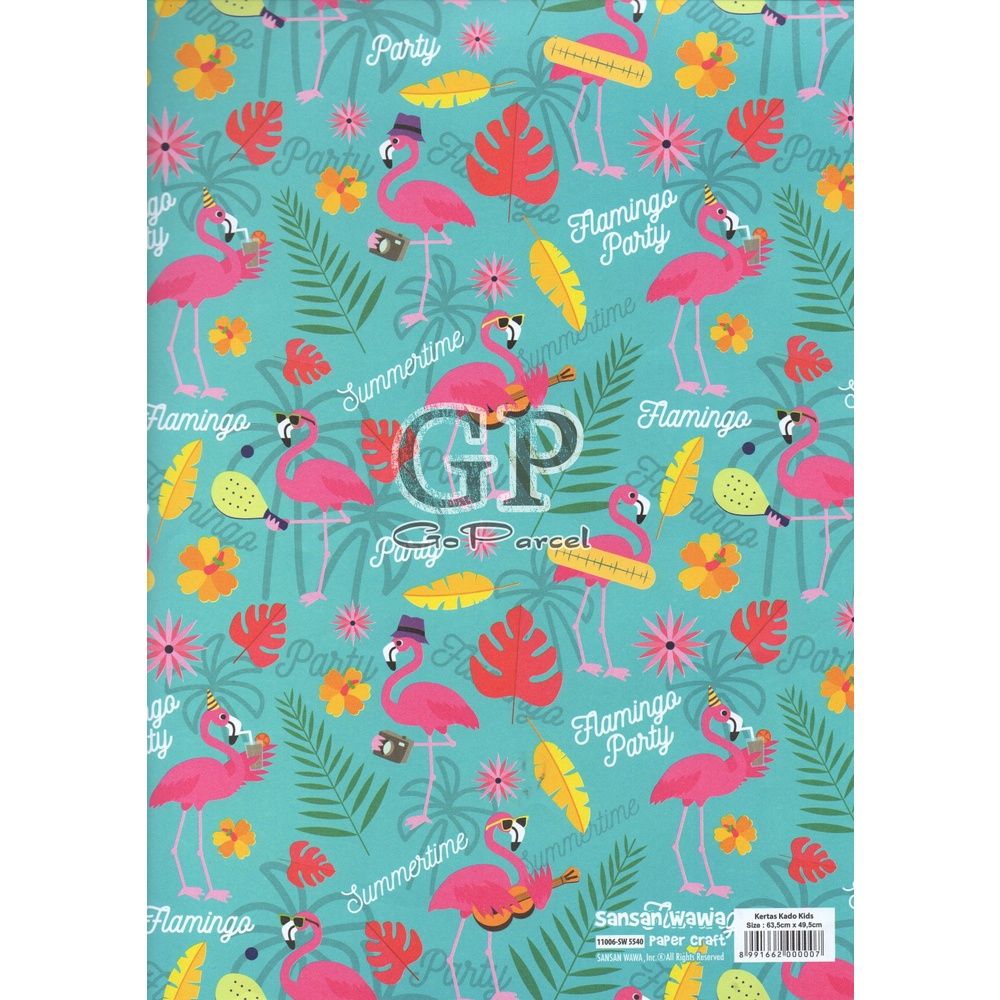 ( 5 Lembar ) FLAMINGO SANWA - KERTAS KADO ANGSA BEBEK - GIFT WRAP PAPER SANSAN WAWA FLAMINGGO