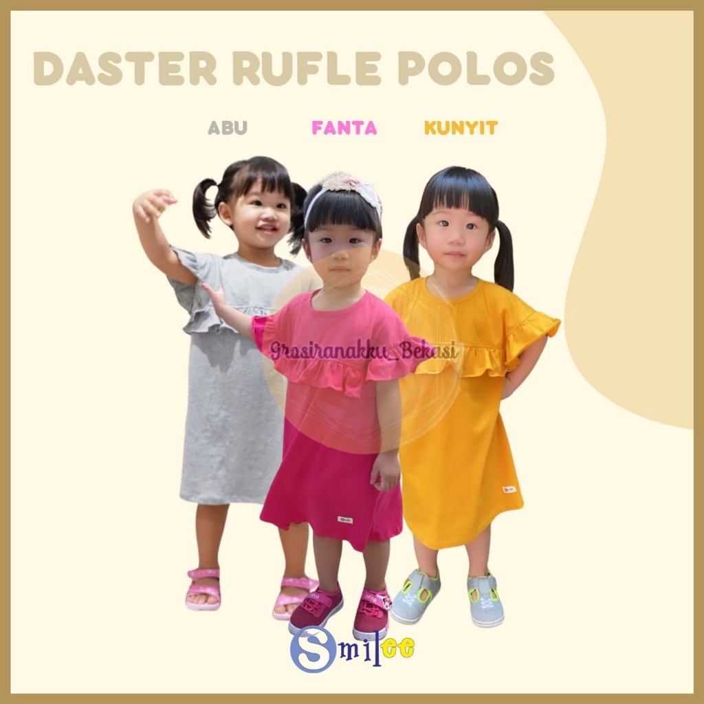 Daster Anak Rufel Polos Smilee Mix warna size 1-5Thn