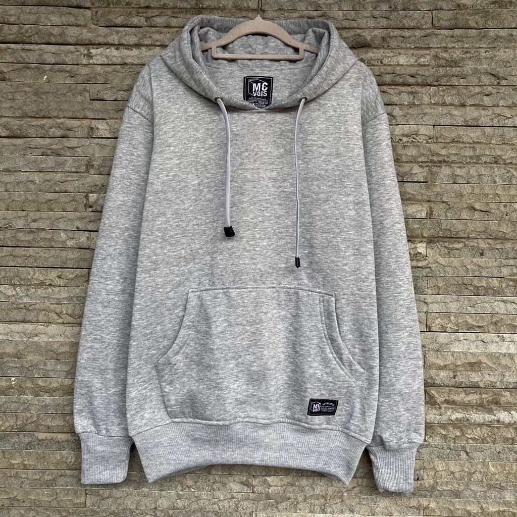 Hoodie Polos Mcvois Pria Wanita Premium Distro-Fleece Abu Muda