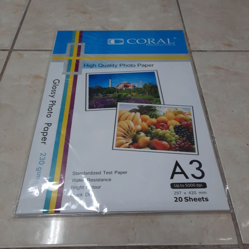 Kertas Photo A3 Coral 230 gsm / Glossy Photo Paper A3