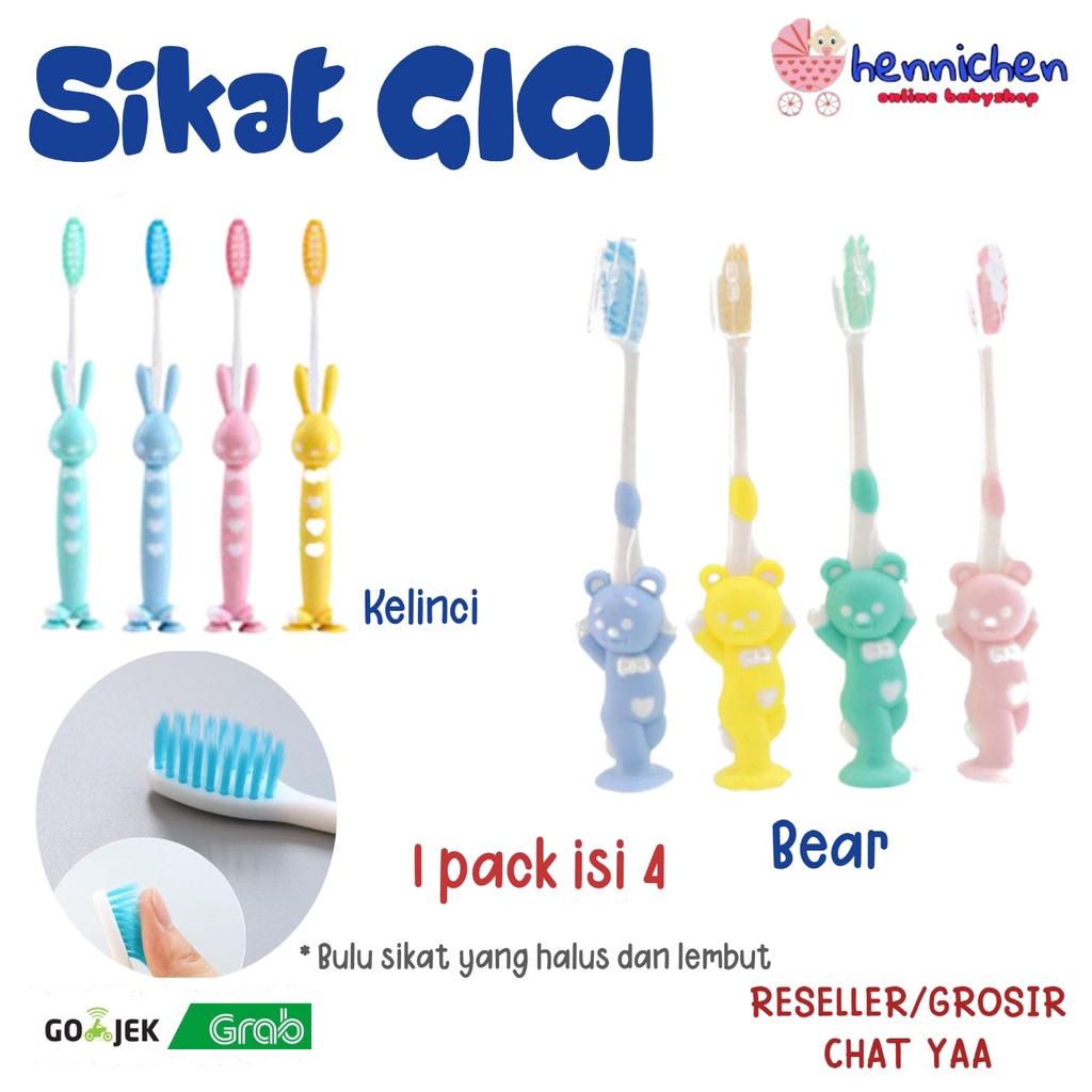 4 PCS SIKAT GIGI ANAK KARAKTER MOTIF LUCU LEMBUT 1 PAK ISI 4 PCS SIKAT GIGI