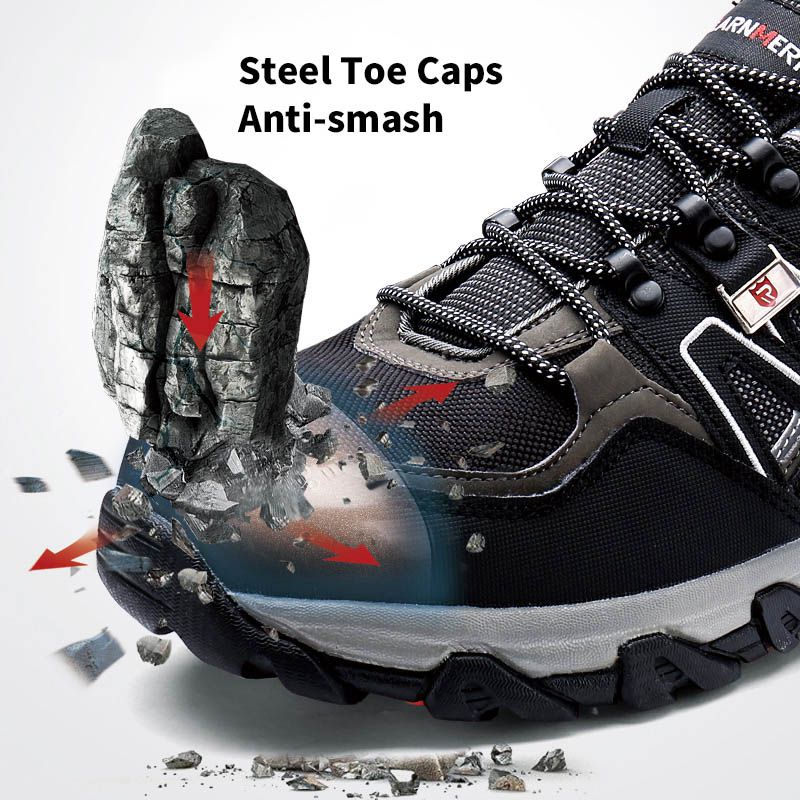 LARNMERN Pria Steel Toe Sepatu Safety SRC Non-Slip Bekerja Perlindungan Keamanan Alas Kaki Bernapas Tahan Lama Hiking Sneaker