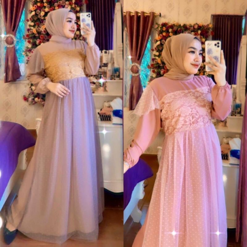 Dress brukat import Dress tile polkadot Dress pesta brukat tile polkadot