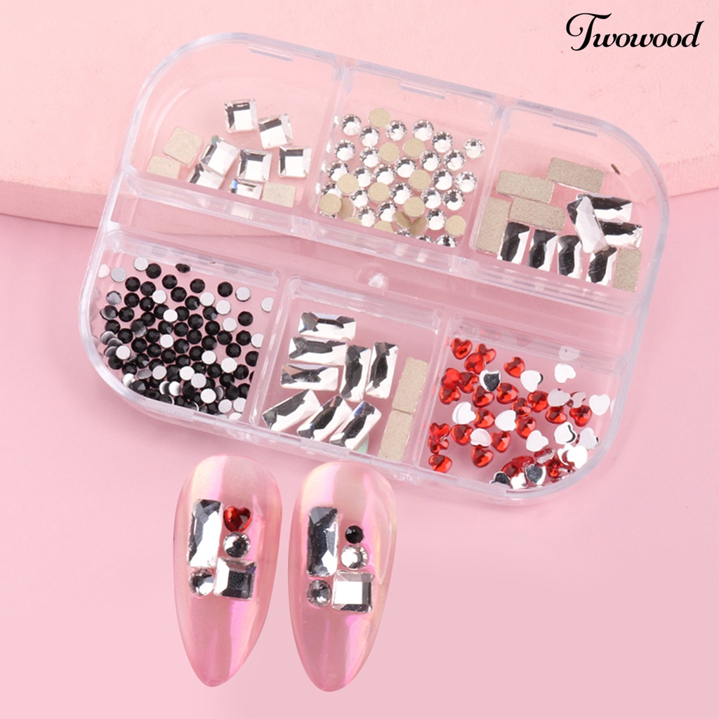 1 Kotak 6 Grids Berlian Imitasi Aneka Bentuk 3D Untuk Aksesoris Nail Art