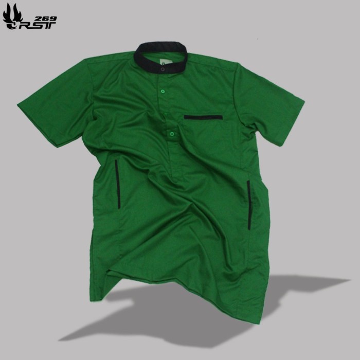 BAJU KOKO ARSY SAKU SAMPING LENGAN PENDEK HIJAU BOTOL - HIJAU BOTOL, S