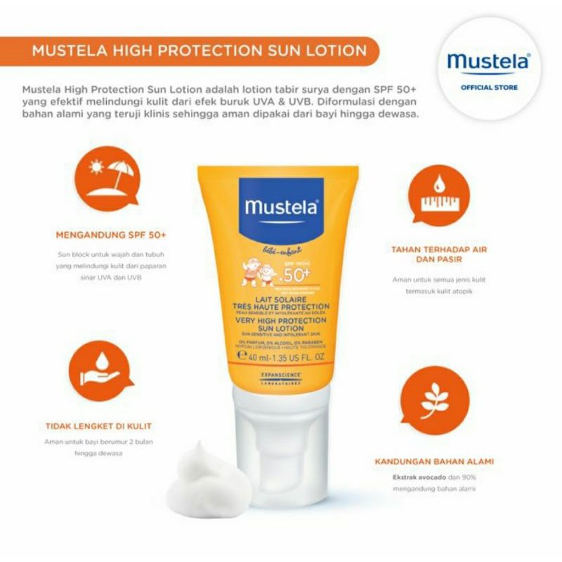 MUSTELA BEBE High Protection Sun Lotion SUNBLOCK Anak Bayi 40ML Sun Block SPF50 Baby Sunscreen