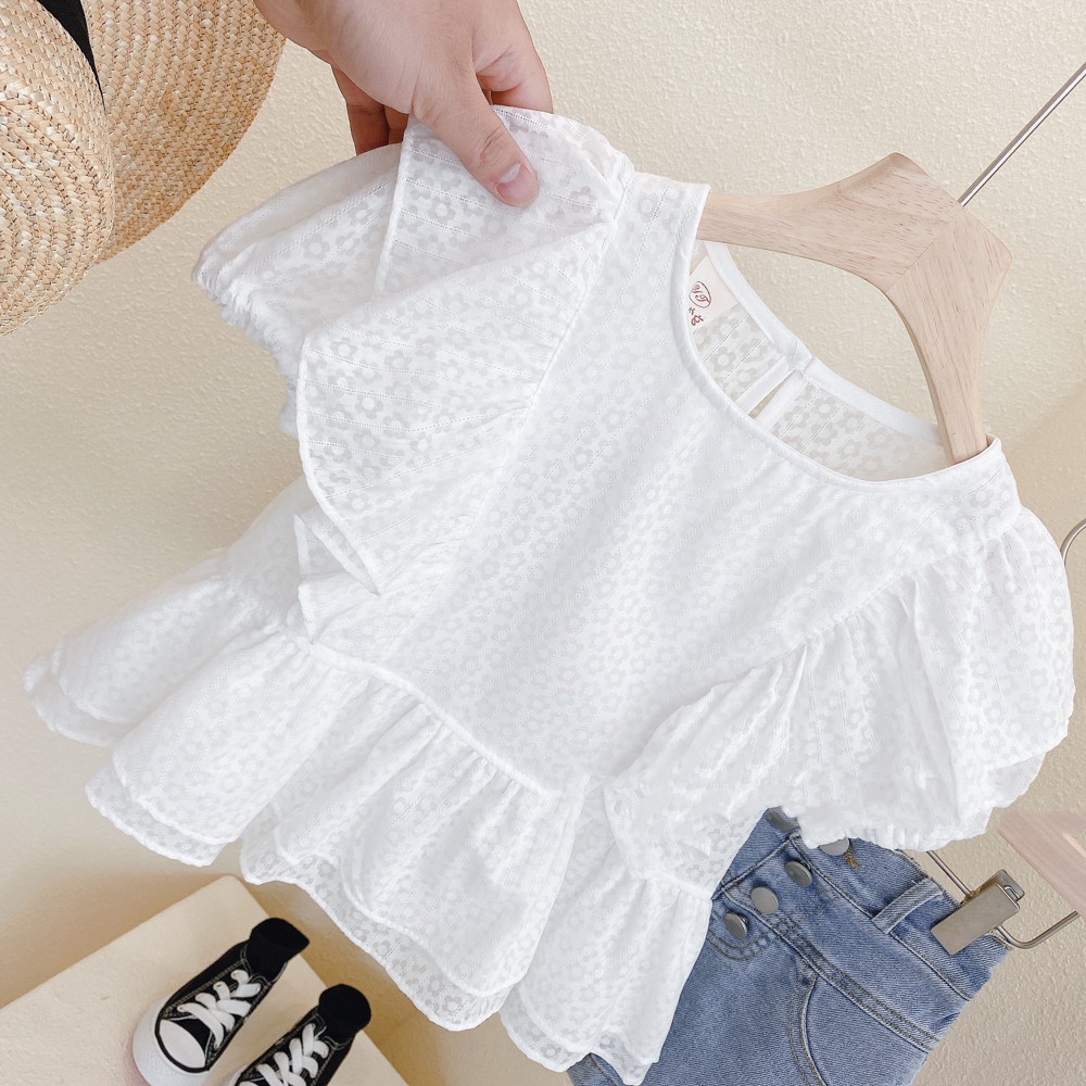 Setelan Anak Perempuan WHITE NOVA Baju Anak Kemeja dan Celana Jeans pendek 3 - 8 tahun Korean style Import