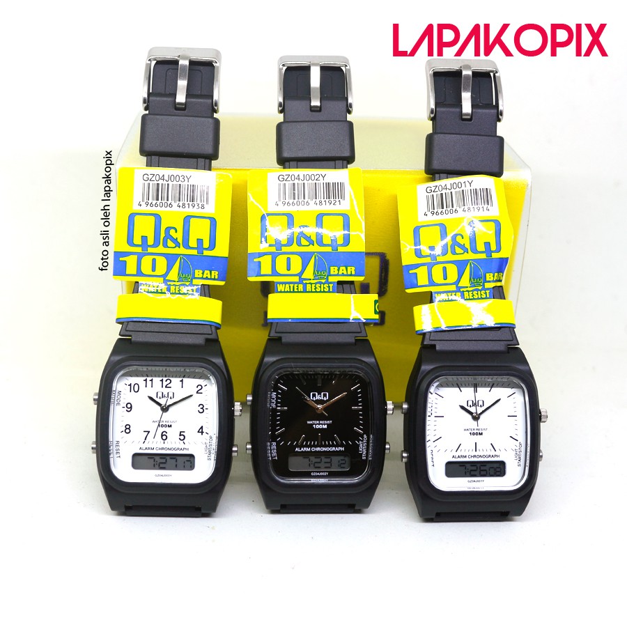 Jam Tangan Q&Q GZ04J ORIGINAL ANTI AIR Unisex Mens Womens Watch QnQ QQ Rubber Water Resist