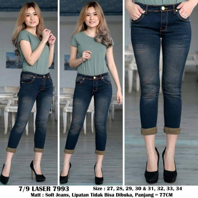 Celana jeans wanita, Celana jeans 7 per 9 Bahan jeans strecth