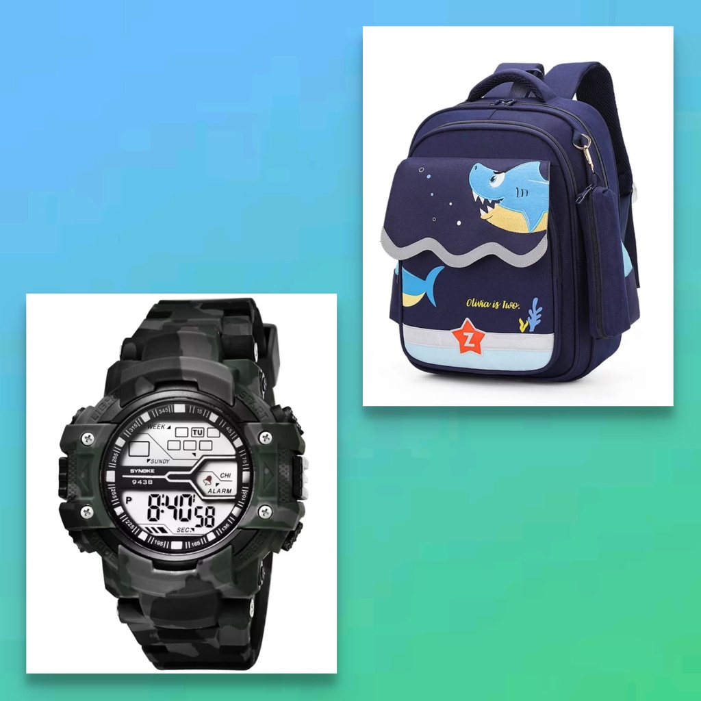 PTM-SET TAS RANSEL DAN JAM TANGAN ANAK-TAS RANSEL ANAK KARAKTER SET JAM TANGAN KEREN