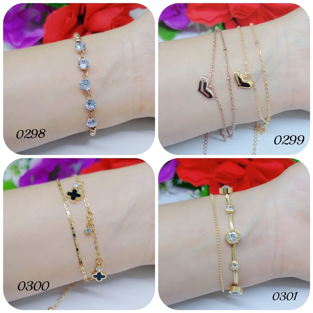 Gelang titanium permata dobel rantai perhiasan wanita jewelry 0298-0301