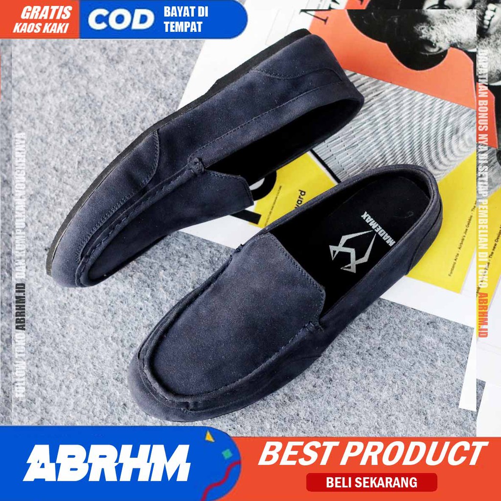 ABRHM x MODNEK Sepatu Slip On Pria Kulit Suede Sintetic Sepatu Pria Casual Pantofel