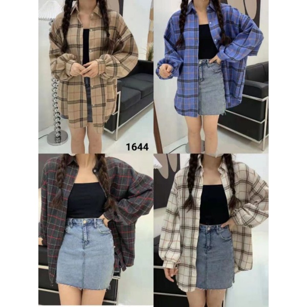 Blouse Kotak-Kotak Baju Korean Style Wanita Kemeja Wanita Casual/Kemeja