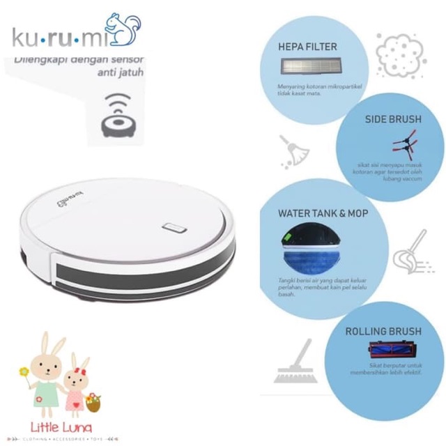 Kurumi KV 03 Robot Vacuum Cleaner alat vakum sapu pel otomatis kv03