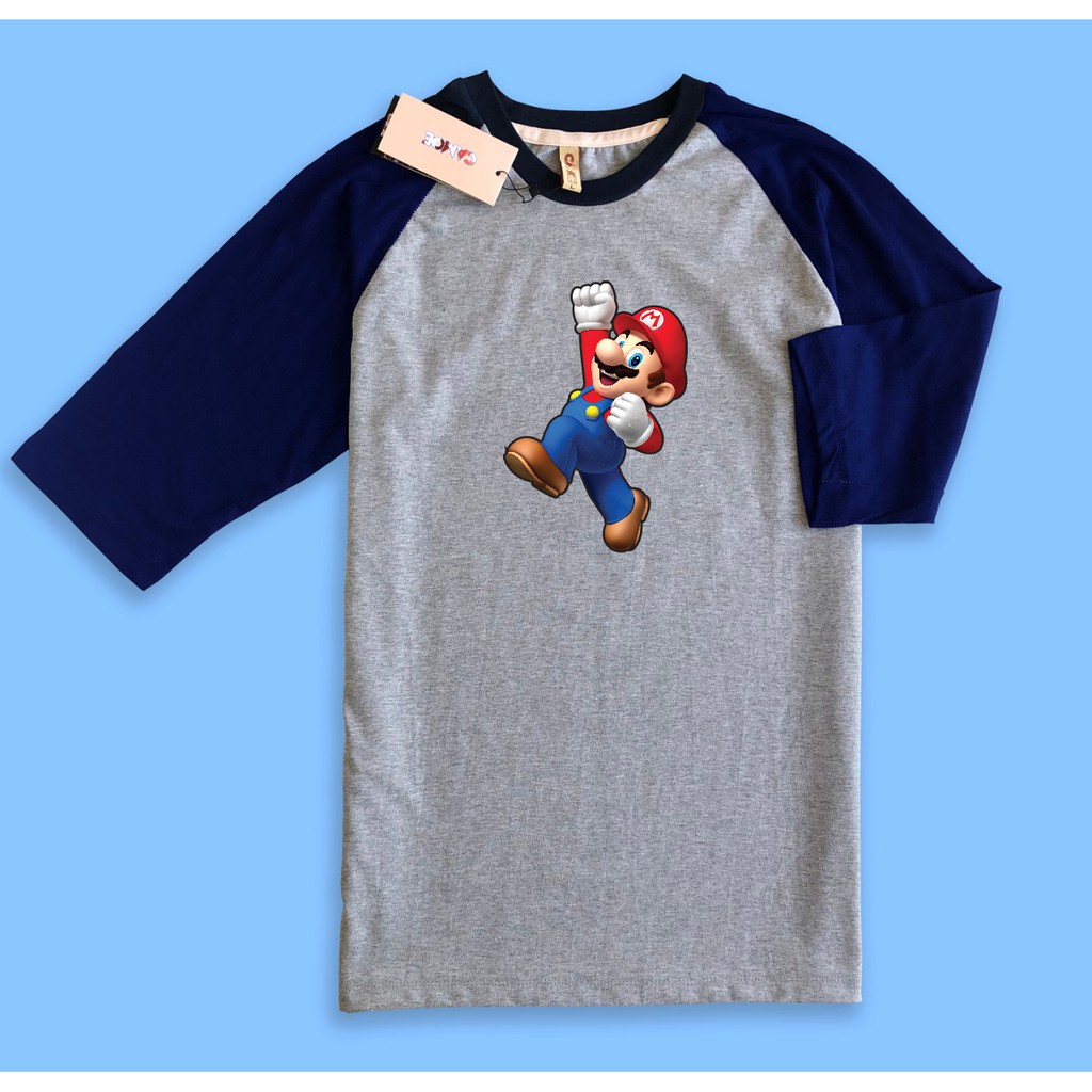 Baju Kaos Raglan desain Mario bros full body