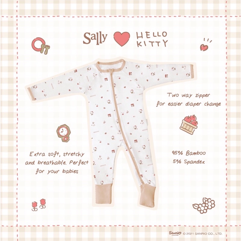 Friends Of Sally - Bamboo Baby Jumpsuit Original Watercolor Hello Kitty &amp; Zion The Lion